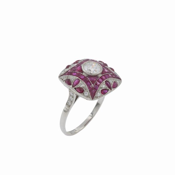 Anello Dec in platino diamante e rubini  - Asta Gioielli e Orologi - Associazione Nazionale - Case d'Asta italiane