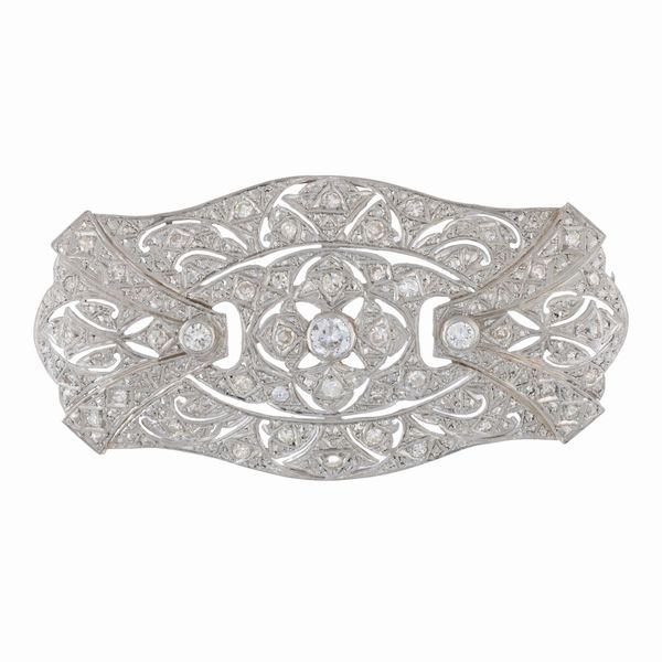 Spilla in platino e diamanti taglio brillante antico  - Asta Gioielli e Orologi - Associazione Nazionale - Case d'Asta italiane