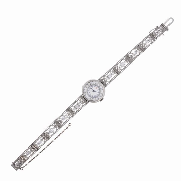 Bracciale orologio in platino e diamanti  - Asta Gioielli e Orologi - Associazione Nazionale - Case d'Asta italiane