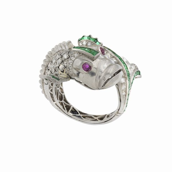 Anello in platino a foggia di pesce  - Asta Gioielli e Orologi - Associazione Nazionale - Case d'Asta italiane