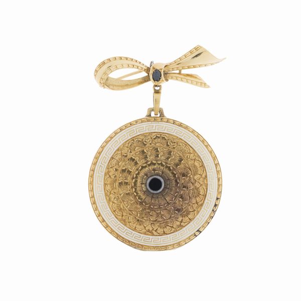 Spilla fiocco con pendente portaritratto  - Asta Gioielli e Orologi - Associazione Nazionale - Case d'Asta italiane