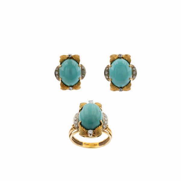 Demi parure in oro giallo e bianco 18kt turchesi naturali  - Asta Gioielli e Orologi - Associazione Nazionale - Case d'Asta italiane