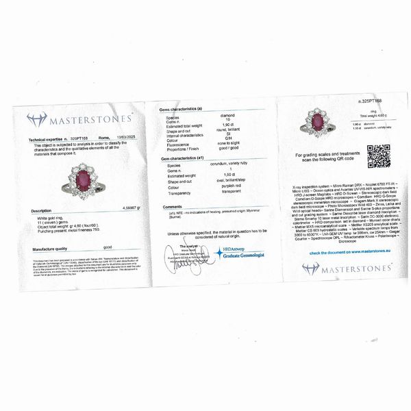 Anello in oro bianco 18kt rubino Birmano naturale  - Asta Gioielli e Orologi - Associazione Nazionale - Case d'Asta italiane