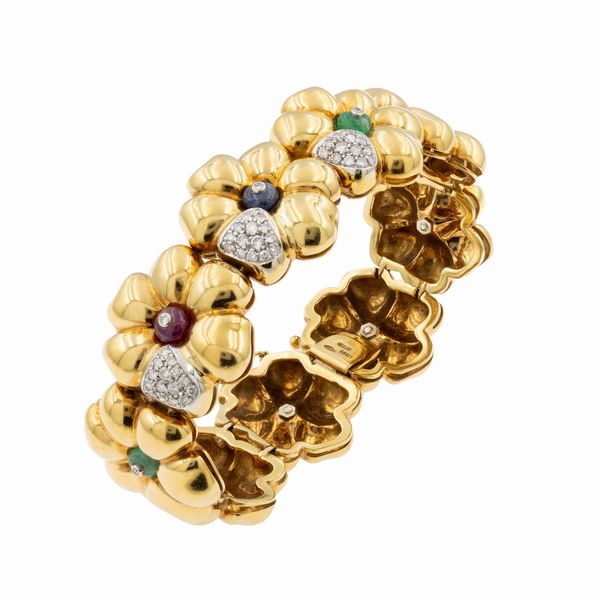 Bracciale fiori in oro giallo 18kt  - Asta Gioielli e Orologi - Associazione Nazionale - Case d'Asta italiane