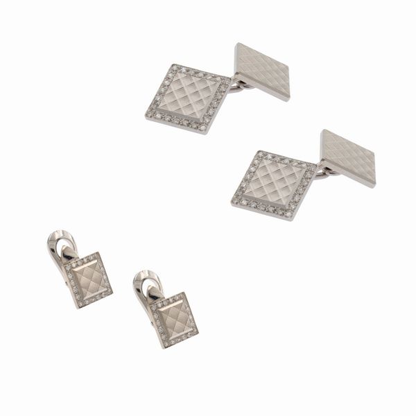 Set di gemelli da sparato in oro bianco 18kt e diamanti  - Asta Gioielli e Orologi - Associazione Nazionale - Case d'Asta italiane