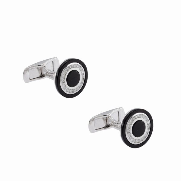 Gemelli in oro bianco 18kt onice nero e diamanti  - Asta Gioielli e Orologi - Associazione Nazionale - Case d'Asta italiane
