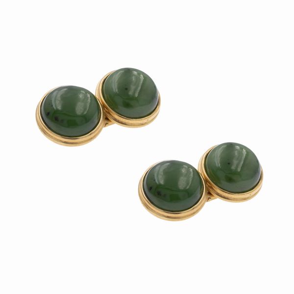 Gemelli in oro giallo 18kt e giada  - Asta Gioielli e Orologi - Associazione Nazionale - Case d'Asta italiane