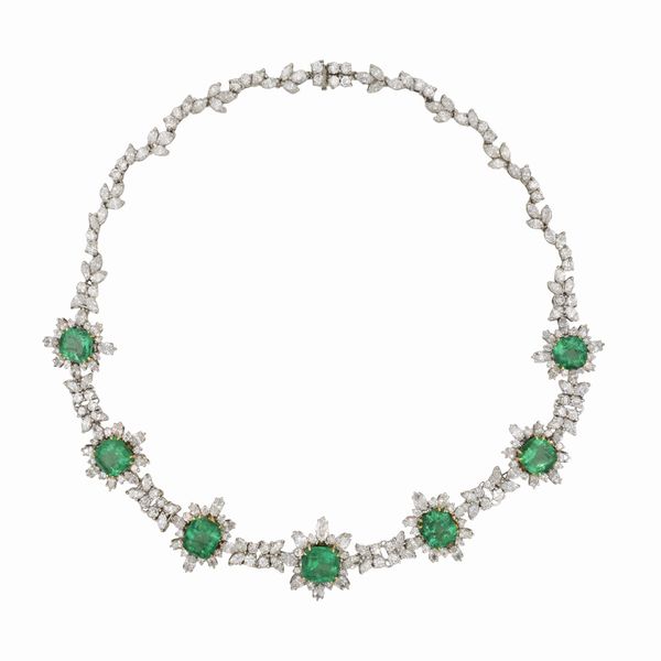 Importante collana con smeraldi Colombiani naturali e diamanti  - Asta Gioielli e Orologi - Associazione Nazionale - Case d'Asta italiane