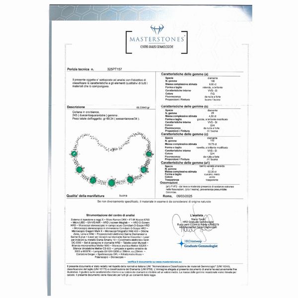 Importante collana con smeraldi Colombiani naturali e diamanti  - Asta Gioielli e Orologi - Associazione Nazionale - Case d'Asta italiane