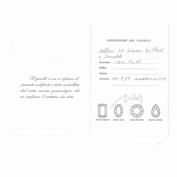 Importante collana con smeraldi Colombiani naturali e diamanti  - Asta Gioielli e Orologi - Associazione Nazionale - Case d'Asta italiane