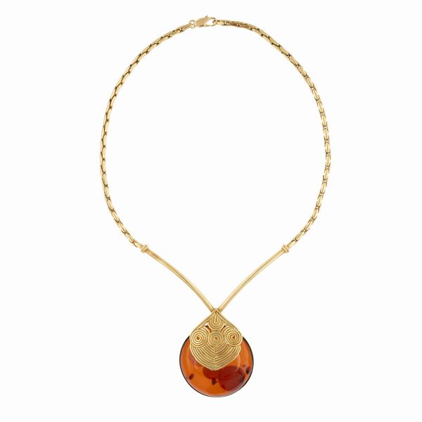 Collana in oro giallo 18kt e ambra naturale  - Asta Gioielli e Orologi - Associazione Nazionale - Case d'Asta italiane