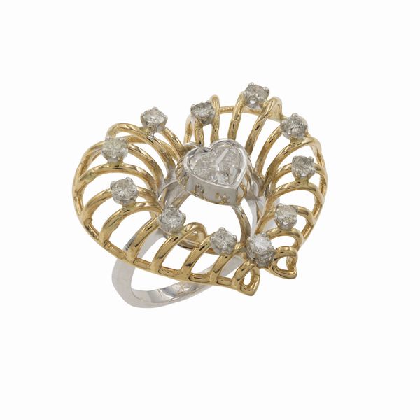 Anello a cuore in oro a due colori 18kt  - Asta Gioielli e Orologi - Associazione Nazionale - Case d'Asta italiane
