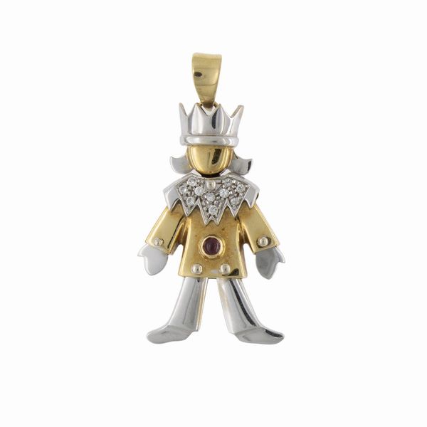 Pendente Regina snodato in oro a due colori 18kt  - Asta Gioielli e Orologi - Associazione Nazionale - Case d'Asta italiane