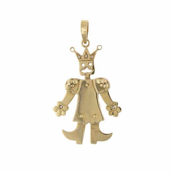 Pendente Re snodato in oro giallo 18kt e diamanti  - Asta Gioielli e Orologi - Associazione Nazionale - Case d'Asta italiane