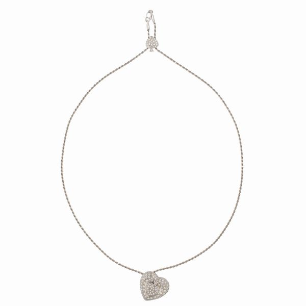 Collana saliscendi con cuore e picche in oro bianco 18kt e diamanti  - Asta Gioielli e Orologi - Associazione Nazionale - Case d'Asta italiane