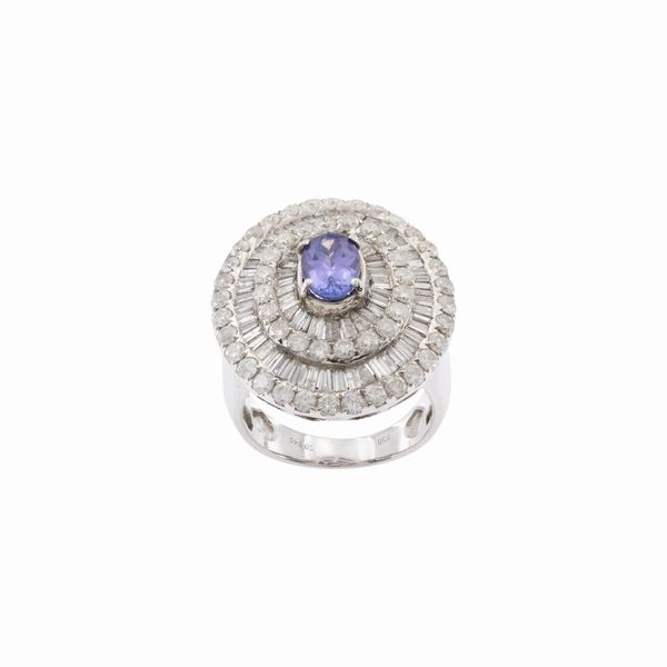 Anello in oro bianco 18kt zaffiro naturale e diamanti  - Asta Gioielli e Orologi - Associazione Nazionale - Case d'Asta italiane