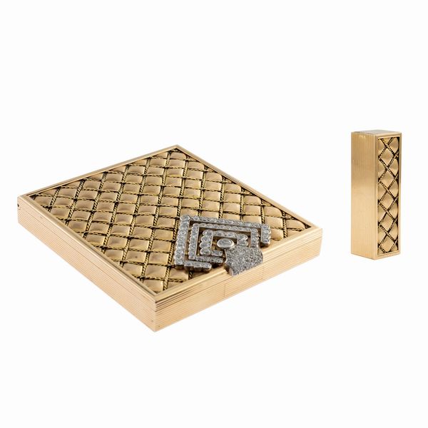 Trousse portacipria e portarossetto in oro giallo 18kt con diamanti  - Asta Gioielli e Orologi - Associazione Nazionale - Case d'Asta italiane
