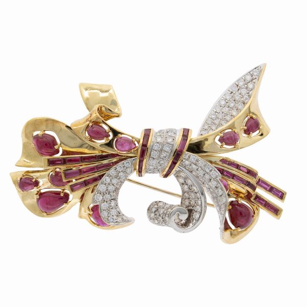 Sabbadini spilla fiocco in oro a due colori 18kt  - Asta Gioielli e Orologi - Associazione Nazionale - Case d'Asta italiane