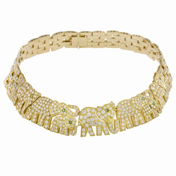 Girocollo elefanti in oro giallo 18kt e diamanti  - Asta Gioielli e Orologi - Associazione Nazionale - Case d'Asta italiane