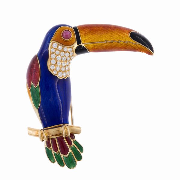 Bulgari spilla raffigurante Tucano  - Asta Gioielli e Orologi - Associazione Nazionale - Case d'Asta italiane
