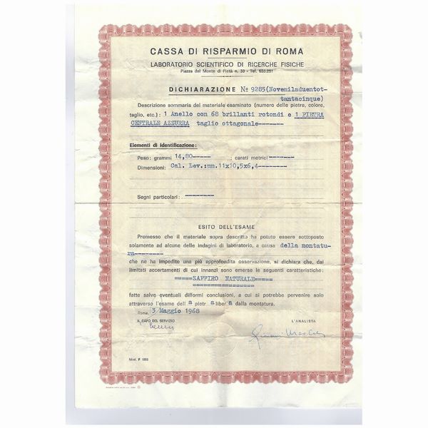 Anello in platino con zaffiro Ceylon naturale  - Asta Gioielli e Orologi - Associazione Nazionale - Case d'Asta italiane