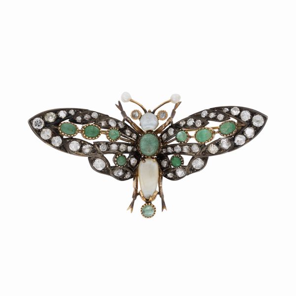 Antica spilla farfalla in oro e argento  - Asta Gioielli e Orologi - Associazione Nazionale - Case d'Asta italiane