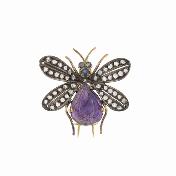 Antica spilla ape in oro giallo e argento  - Asta Gioielli e Orologi - Associazione Nazionale - Case d'Asta italiane