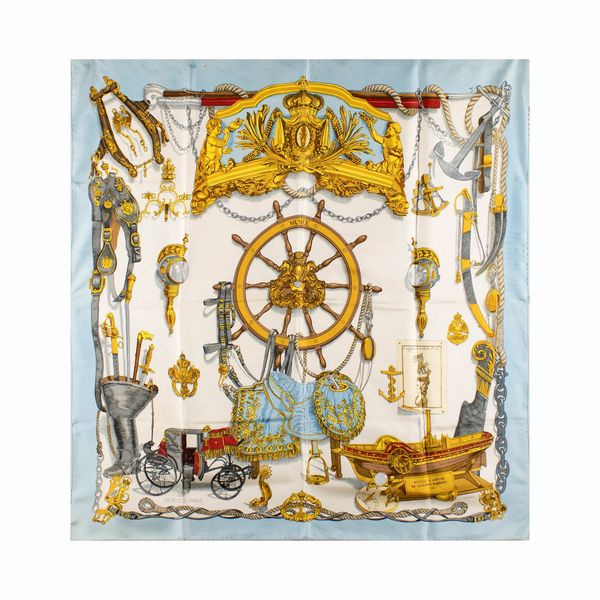 Hermes foulard vintage collezione Bateaux � Vapeur De Jouffroy D'Abbans  - Asta Bijoux e Fashion Vintage Web Only - Associazione Nazionale - Case d'Asta italiane
