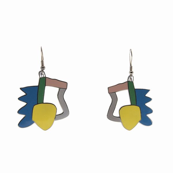 Sottsass orecchini vintage in metallo argentato e smalti policromi  - Asta Bijoux e Fashion Vintage Web Only - Associazione Nazionale - Case d'Asta italiane