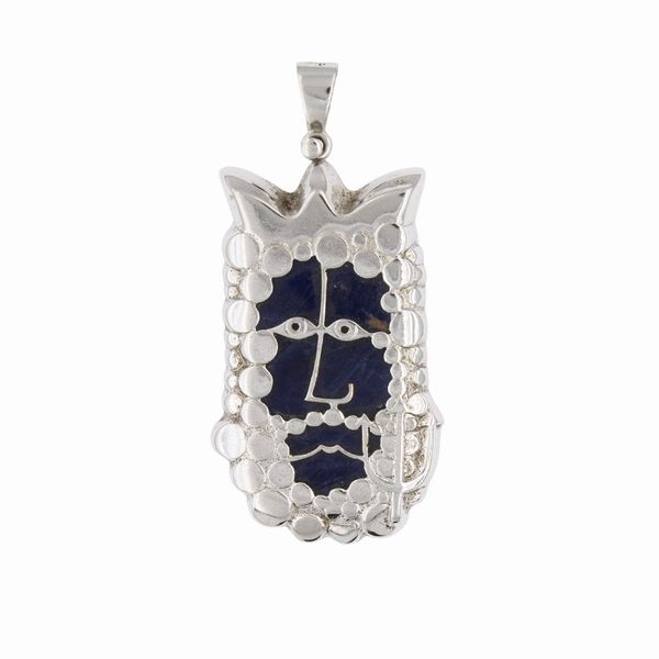 Pendente bijou vintage raffigurante Nettuno in argento 925 e sodalite  - Asta Bijoux e Fashion Vintage Web Only - Associazione Nazionale - Case d'Asta italiane