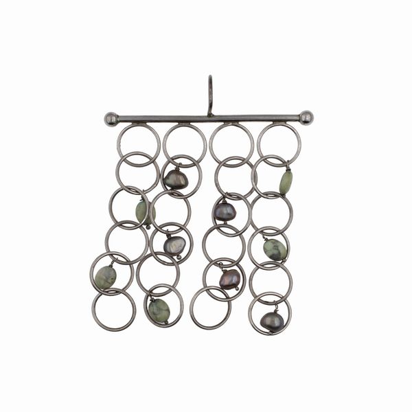 Pendente bijou vintage in argento 925 madreperla e pietre dure  - Asta Bijoux e Fashion Vintage Web Only - Associazione Nazionale - Case d'Asta italiane