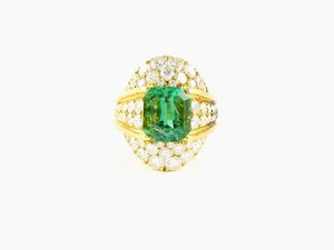 Anello in oro giallo con smeraldo e diamanti  - Asta Gioielli - II - Associazione Nazionale - Case d'Asta italiane