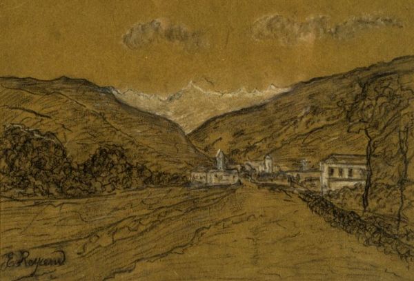 REYCEND ENRICO Torino 1855 - 1928 : Paesaggio con case  - Asta Asta 148- Dipinti e sculture - Associazione Nazionale - Case d'Asta italiane
