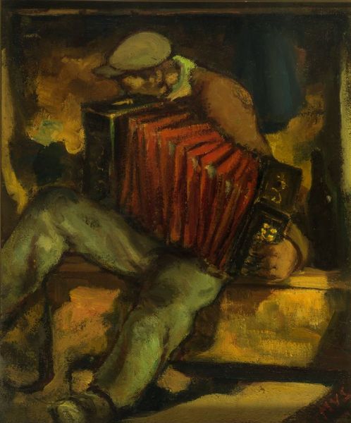 MUS ITALO Chatillon (AO) 1892 - 1967 St.Vincent (AO) : Il suonatore di fisarmonica  - Asta Asta 148- Dipinti e sculture - Associazione Nazionale - Case d'Asta italiane