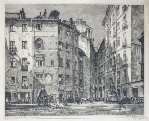 MENNYEY FRANCESCO Torino 1889 - 1950 : Case medievali in via IV marzo  - Asta Asta 148- Dipinti e sculture - Associazione Nazionale - Case d'Asta italiane