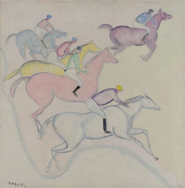 CESETTI GIUSEPPE Tuscania (VT) 1902 - 1990 : Corsa di cavalli  - Asta Asta 148- Dipinti e sculture - Associazione Nazionale - Case d'Asta italiane