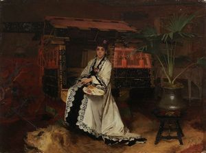 DE NITTIS GIUSEPPE Barletta (BA) 1846 - 1884 F - Donna nel salotto orientale 1875