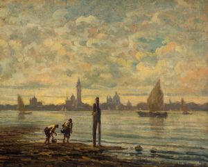 CIARDI GUGLIELMO Venezia 1842 - 1917 - La laguna con Venezia sullo sfondo