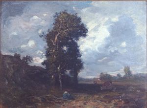 BUSSOLINO VITTORIO Torino 1853 - 1922 - Paesaggio con contadina e le sue mucche 1882
