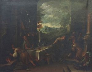 PITTORE ANONIMO DEL XVII SECOLO - Scena al tavolo