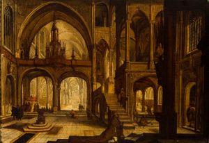 STEENWIYCK HENDRICK il Giovane Anversa 1580-Londra 1649 - Interno di cattedrale