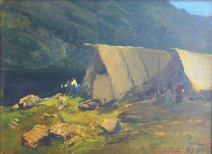 LEVIS GIUSEPPE AUGUSTO Chiomonte (TO) 1873 - 1926 Racconigi (CN) - Tende lungo il fiume 19.9.1911