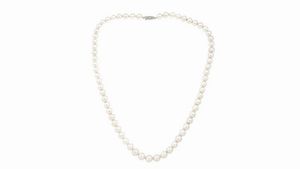 GIROCOLLO - Lunghezza cm 57 composto da un filo di perle giapponesi del diam di mm 7 5 e 8. Chiusura in argento