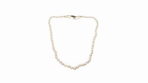 GIROCOLLO - Lunghezza cm 52 composto da un filo di perle giapponesi a scalare dal diam di mm 5 2 a 8 2. Chiusura in oro giallo  [..]