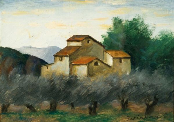 TIRINNANZI NINO Greve in Chianti (FI) 1923 - 2002 : Paesaggio con case  - Asta Asta 149 Dipinti sculture e grafica - Associazione Nazionale - Case d'Asta italiane