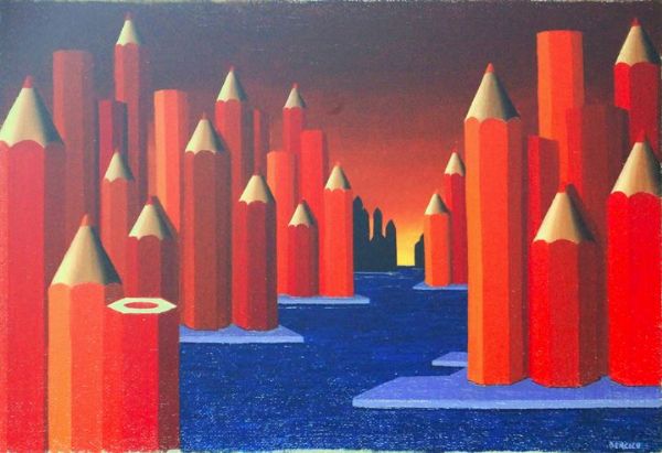 BENCICH ANTONIO Biella 1949 : Metropoli rossa 2017  - Asta Asta 149 Dipinti sculture e grafica - Associazione Nazionale - Case d'Asta italiane