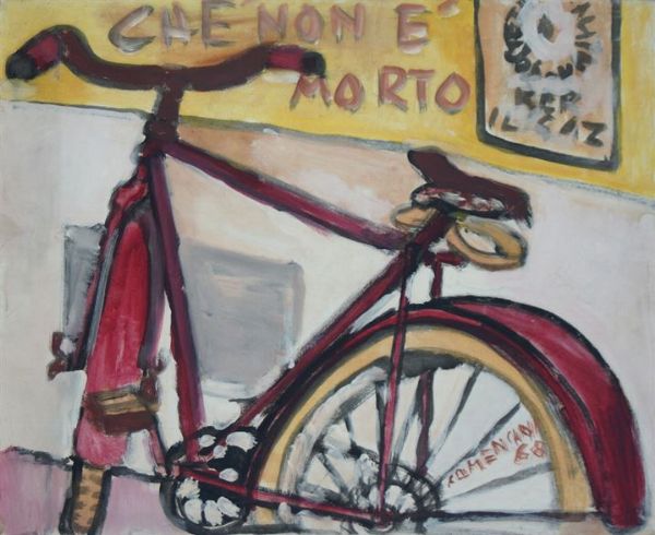 COMENCINI EUGENIO Savona 1939 : La bicicletta rossa 1968  - Asta Asta 149 Dipinti sculture e grafica - Associazione Nazionale - Case d'Asta italiane