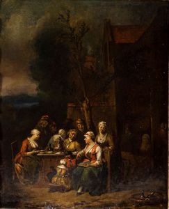LAMBRECHTS JEAN BAPTIST Anversa 1680-1731 - “Colazione all'aperto” 1710 ca