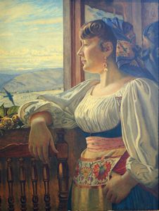 PITTORE NON IDENTIFICATO - Figura femminile alla finestra 1878
