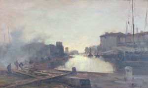 FOLLINI CARLO Domodossola (NO) 1848 - 1938 Pegli (GE) - Viareggio - Il canale vicino alla darsena